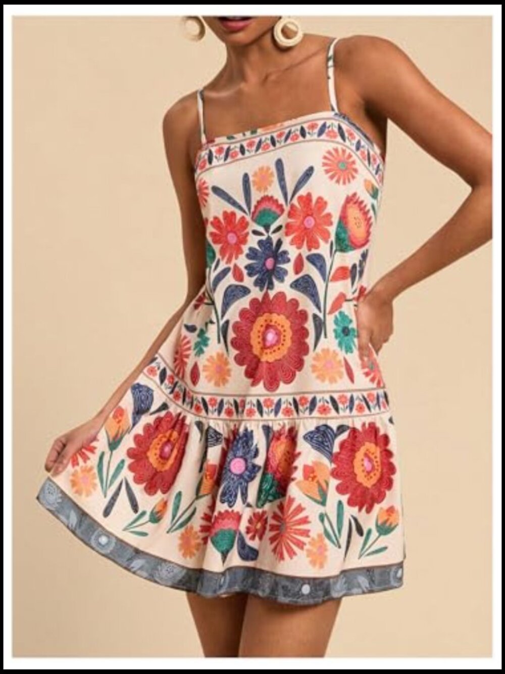 Sleeveless Floral Cami Dress with Flounce Hem Summer Short - Picture 2 of 5